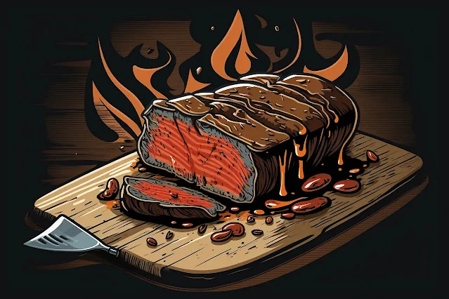 a cartoon style of a perfectly seared steak