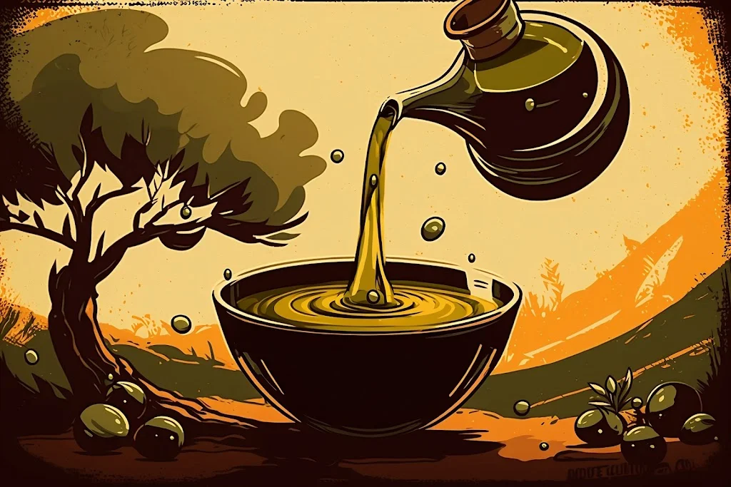 pouring olive oil into coffee retro cartoon style